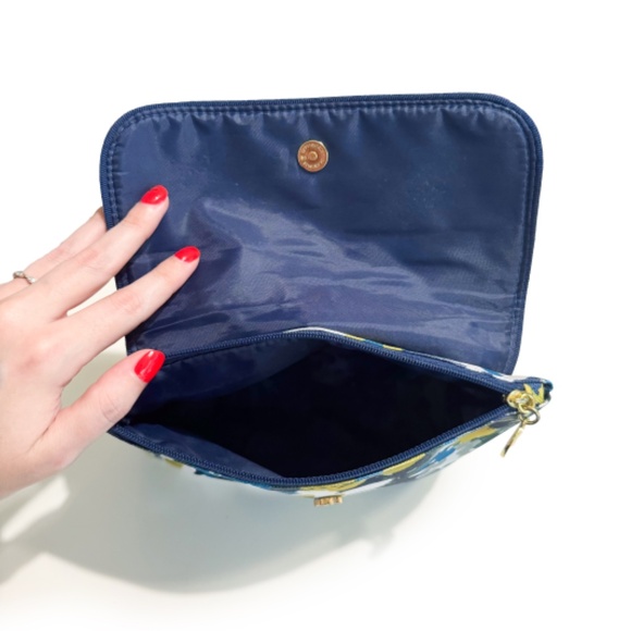 NEW ESTEE LAUDER Vtg Blue Yellow White Flowers Zipper Travel Makeup Cosmetic Bag - Picture 5 of 8